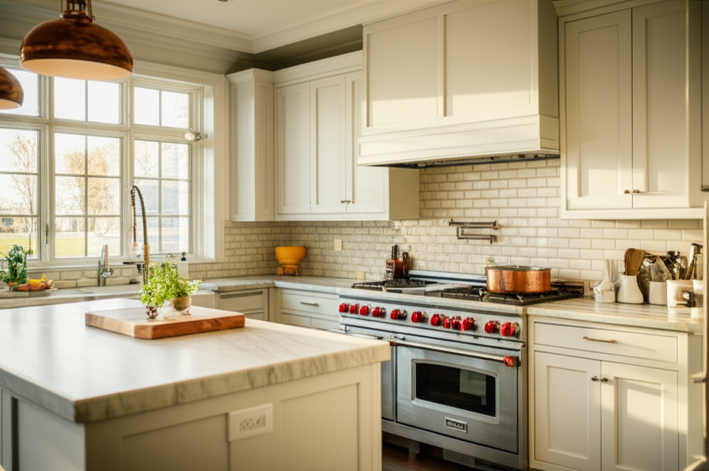 Minimal Scandinavian kitchen with Wolf range